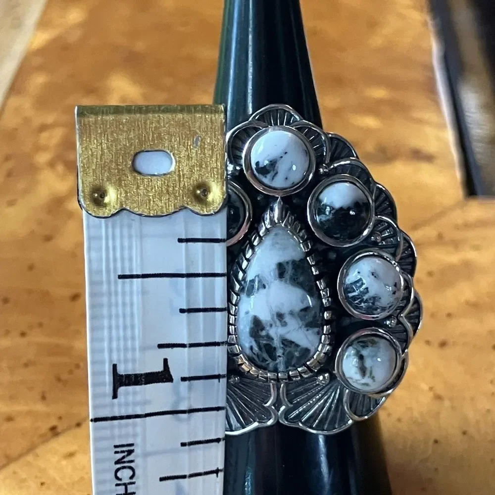 Natural White Buffalo Sterling Silver Artistic Cocktail Ring Size 6